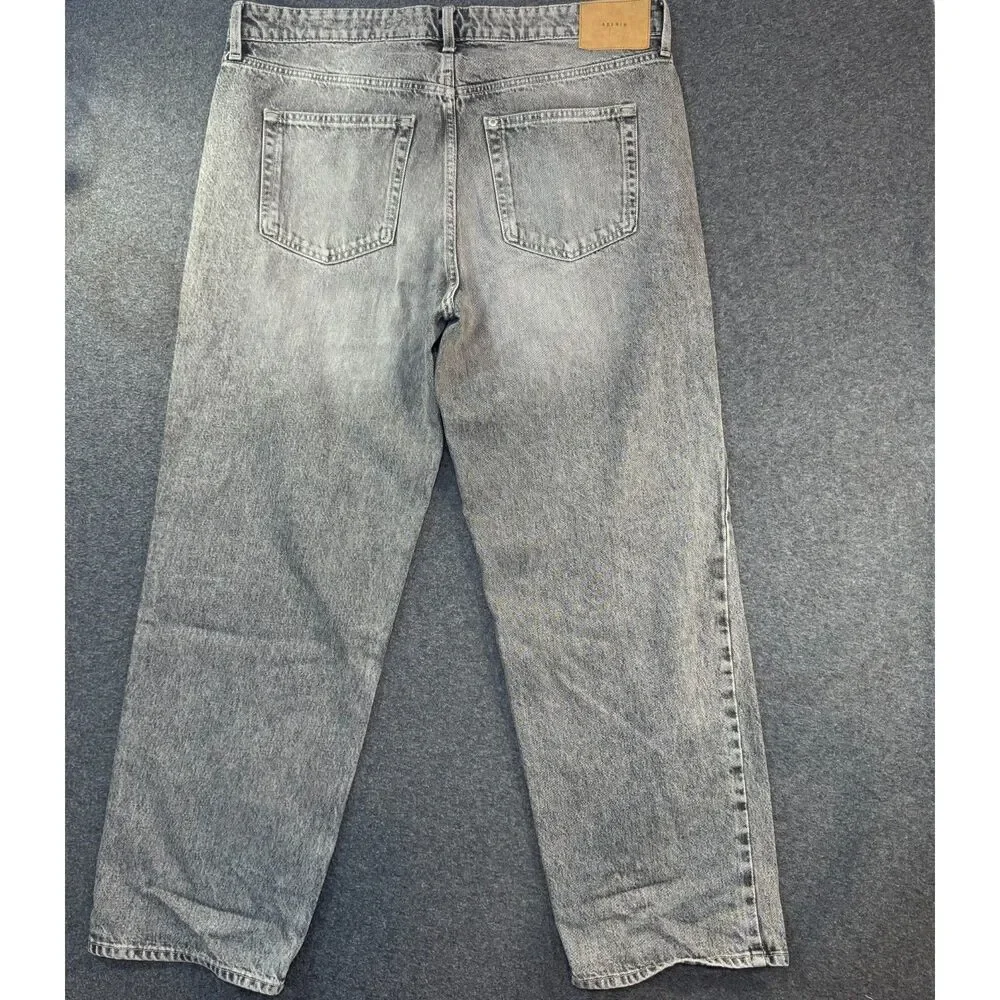 H&M &DENIM Baggy Low Waist Wide Leg Faded Grey Acid Wash Jeans